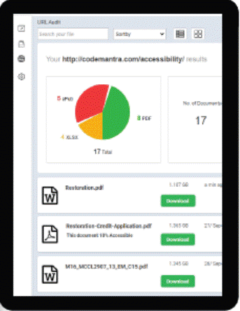 A screenshot shows the detailed compliance report for various document formats, PDF, e Pub, and Excel