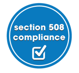 Section 508 compliance icon above a white tick mark inside a box.