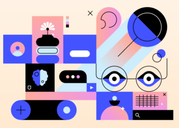 A set of different colorful shapes and icons.
