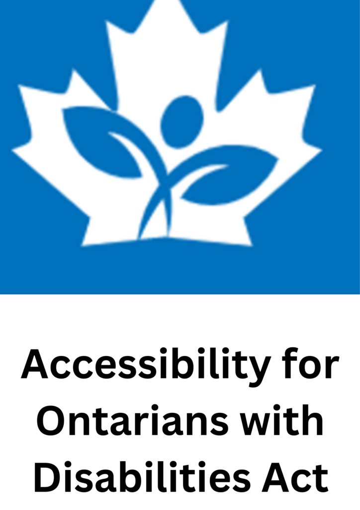 Accessibility for Ontarians with Disabilities Act text in white is shown below the Canadian clover symbol.