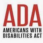 The Americans with Disabilities Act (ADA) text in red on a white background.