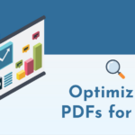 Optimize PDFs for SEO shows a colorful PDF file next to search icon.