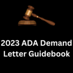 A wooden gavel rests on a circular sounding board. Below white text in bold reads: 2023 ADA Demand Letter Guidebook.