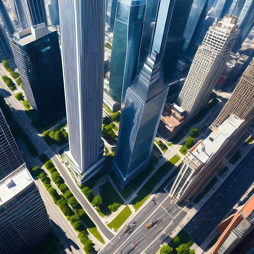 Intelligent document processing landscape is vast. It shows tall skyscrapers overlooking a busy intersection.