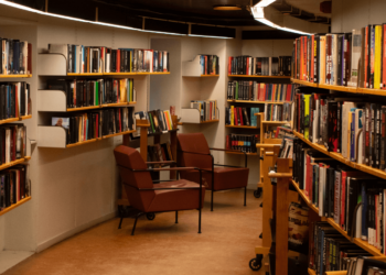 Several books line the shelves emphasizing the need for digital accessibility in publishing.